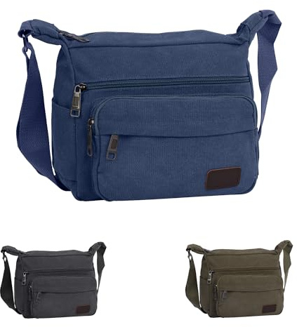 Srvillg Men Shoulder Bag, Blue Vintage Canvas Messenger Bag, Casual Mens Crossbody Bags with Multiple Pockets and Shoulder Strap for Working Dog Walking Daily Use (Blue)