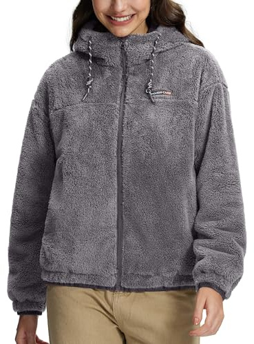 Pioneer Camp Fleecejacke Damen mit Kapuze Herbst Ubergangsjacke Warme Sweatjacke mit Taschen Hoodie Damenjacke mit Durchgehendem Reißverschluss,Beidseitig Tragbar