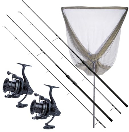 Sonik Xtractor+ 2 Rod Carp Kit 9ft (2.75lb) (Rods+Reels+Nets) - Carp Fishing Combo