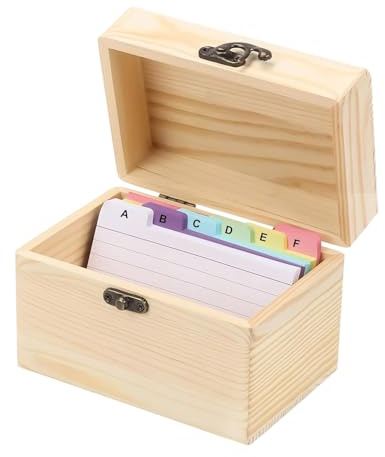 Woalopted Holzkartenbox Aus Holz Enthält 150 Farbenfrohe a 7 Karteikarten, Kartenorganisator Mit Deckel, Rezepte Speicher Mit Trennblättern, Notizhalter Datei Organizer