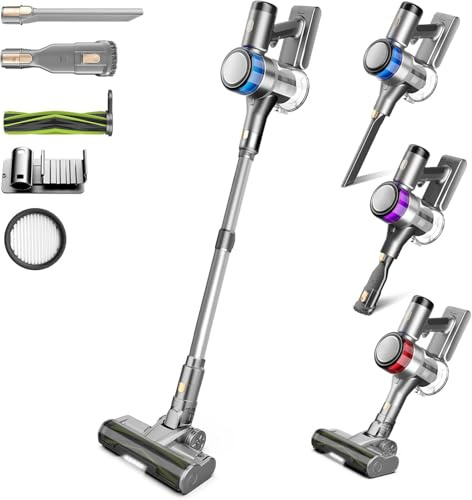 Aspirateur Balai sans Fil, 400W 45KPa Aspirateur sans Fil Puissant, 55Min Autonomie, Brosse Anti-emmêlement, Batterie Amovible, Aspirateur sans Sac avec LED Écran pour Tapis Poils d'animaux Sol Dur