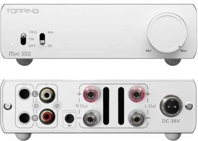 TOPPING Mini300 Amplificatore di Potenza Classe D, Amplificatore Stereo da Scrivania Fully Balanced, Amplificatore Hi-Fi da 140W per Altoparlanti da Scrivania/Esterni/Libreria, Bianco