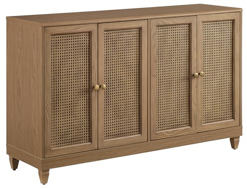 Crosley Furniture Katia Traditional Rattan Sideboard Buffet Cabinet with Shelves, Dining Room, Kitchen, Driftwood