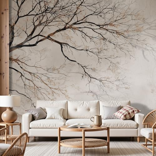 Dyjuaa Retro Baum Ast Tapete Vliestapete 150x105 cm Vintage Zweig Vlies Fototapete Moderne Minimalistisch Fototapeten Tapeten für Wohnzimmer Schlafzimmer - Wandtapete Tapete