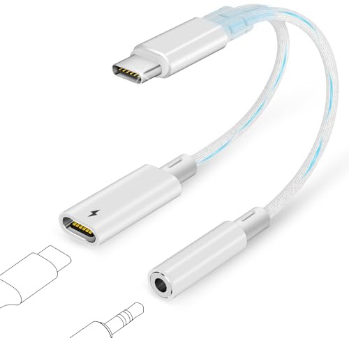 Esiposs USB C Klinke Adapter, 2 in 1 Adapter USB C Auf Klinke 3.5 mm und Laden Mikrofon USBC Kopfhörer Konverter Typ C USBC zu Aux Hi-Res Audio Converter für i Phone 17 16 Pad Samsung S24/S23, Weiß
