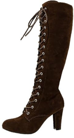 Botas por encima de la rodilla para mujer, botas anchas Shark Boots Botas altas a la rodilla de ante con cremallera lateral y diseño de cordones, cómodas botas con tacón para otoño e invierno