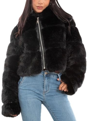 Toocool Pelliccia Sintetica Cappuccio Donna Pellicciotto Corto Ecopelliccia Giacca Z9001 [nero,S/L]