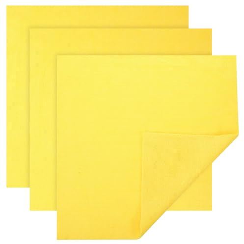 SHINYPASING 3pcs Yellow Microfiber Cleaning Cloths Reusable Water Absorbent Car Towels Multipurpose Dust Removal Washcloths for Home and Vehicle Care