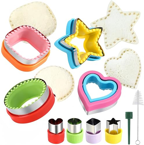 10 Pieces Sandwich Cutters and Sealer, Bread Decruster Pancake Maker, DIY Shape Sandwich Biscuit Cutter for Making Sandwiches Hamburgers Pies, Cute Bento Lunch Box Mold Supplies for Boys Girls Adult