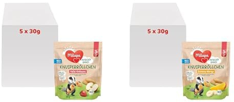 Bundle of Milupa Entdeckerbande – Knusperröllchen Apfel-Erdbeere x Knusperröllchen Banane-Mango – 10 x 30 g, ab 3+ Jahren, in Bio-Qualität