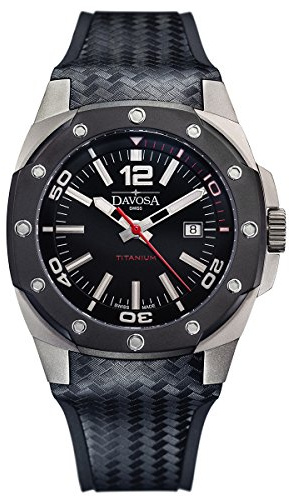 DAVOSA Schweizer Automatik-Titan-Armbanduhr – wasserdichte analoge Sport-Armbanduhr für Herren mit luxuriösem Gummi und Lederband