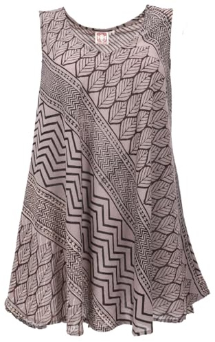 GURU SHOP Boho Blusentop, Leichtes Longtop Blockdruck - Anthrazit, Damen, Size:M