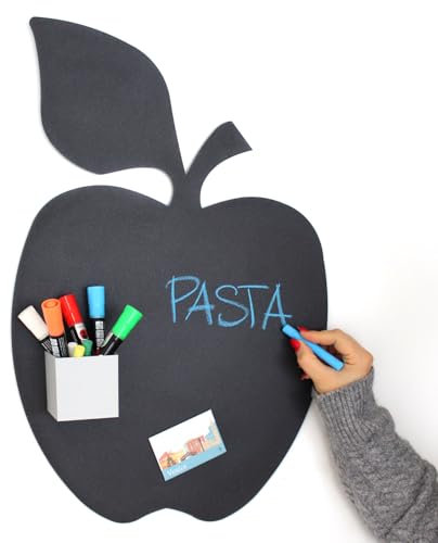 KalaMitica - Magnettafel, Kreidetafel, magnetische Wandtafel aus Stahl - Beschreibbare Pinnwand für Magnete, Notizen und Dekoration - Apfel, 56x38 cm, Schwarz Anthrazit