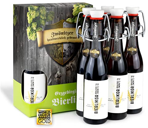 Brauerei Zwönitz Erzgebirgischer Bierlikör aus Zwönitzer Ziegenbock Bier | 6 x 0,04 Liter Bier Likör - Alkohol Geschenke aus Sachsen - Bier Geschenke für Männer - Bierschnaps