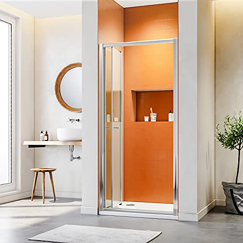 ELEGANT Bifold Shower Door Enclosure Glass Reversible Design 860mm Bi-fold Shower Door