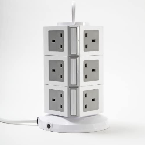 Easylife Power Tower 13 – 3 Layer Extension Tower with 11 AC Sockets and 2 USB Ports – Multi Plug Socket with Overload Protection – Fire Resistant Stable Power Strip for Home, Office, 15cm x 23cm