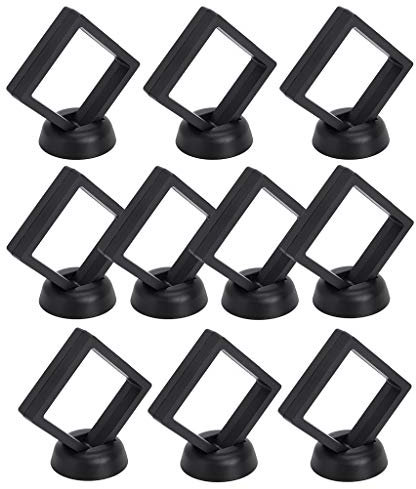 Skelang Vitrina Expositora para Colecciones, Soporte Flotante 3D, 3D Caja de Exhibición, 7 × 7 × 1.9cm, Plástico, Negro, Paquete de 10