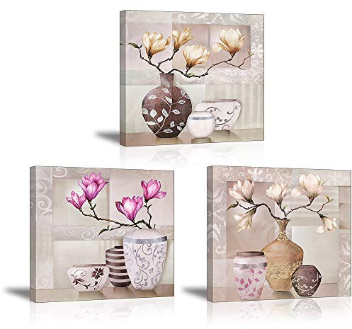 PIY PAINTING Stampe su Canvas Fiori Colorati di Magnolia Immagine Quadro su Tela Pittura con Cornice Moderni Murale Fotografia Grafica para Studia Hotel come Regalo di Anniversario 3X 30x30cm