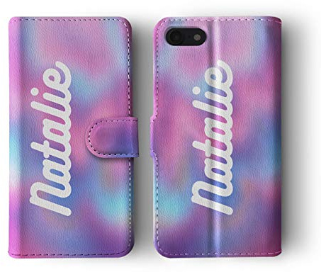 Tirita Personalised Leather Flip Wallet Phone Case with Card Holder Compatible with iPhone 6 & 6s - Holographic Ombre [14 - Electric Effervescent]