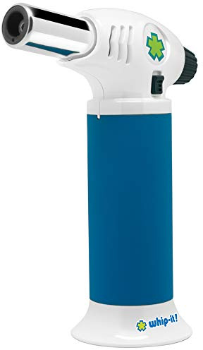 Whip-It! Ion Torch - Blue & White. Butane Torch Lighter, Refillable Cooking Torch with Adjustable Flame, Safety Lock for Soldering, Kitchen, Welding