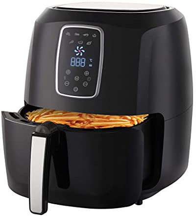 Heißluftfritteuse XXL Premium 5.2L - Airfryer Mit Touch-Bedienfeld, Neueste Technik, 100% knusprig, ohne Fett - Backen, Frittieren, Grillen, Rösten - Spülmaschinenfest - Extrem leise Anwendung