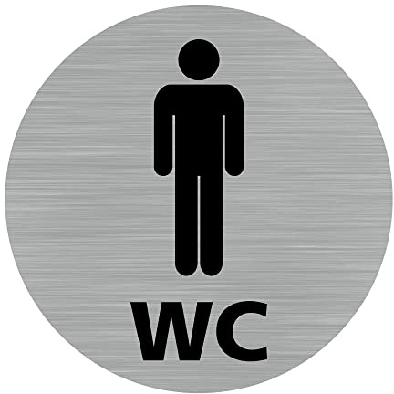 Signalétique.biz France - Plaque de porte WC Homme (Q0420) - Diamètre 83 mm - Plaque aluminium brossé de 2mm