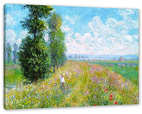 Pixxprint Claude Monet - Wiese mit Pappeln, Größe: 80x60cm, Leinwandbild, fertig gespannt, Wandbild, Dekoration, Kunstdruck, kein Poster