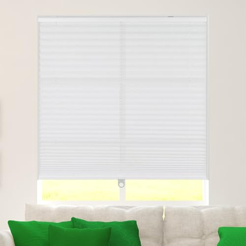 CALYX INTERIORS Pleated Fabric Window Shade, Light Filtering, Cordless, 35 W x 60 H, White
