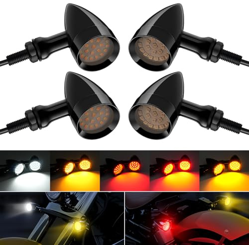 PBYMT Motorcycle Bullet Front Rear Turn Signal White Amber Light SMD Blinker Indicator Compatible with Honda Yamaha Suzuki Kawasaki (Gloss Black)
