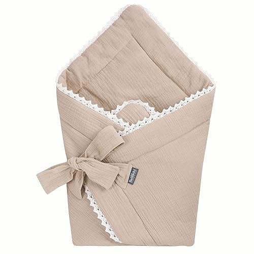 Bellochi Universelle Nid d'ange Bebe - Minky - Réversible Couverture Enveloppante Bébé - en Mousseline Hypoallergénique - Couverture Cosy Toute l'Année - Cuddly Muslin Beige