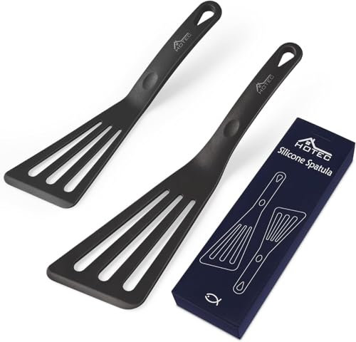 HOTEC Juego de espátulas de silicona ranuradas para cocinar resistentes al calor, antiadherentes, resistentes al lavavajillas, color negro