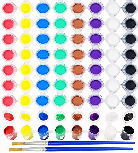 Aosmeol Pack of 12 Mini Acrylic Paints for Children and Adults, Washable Filled Paint Sets in 8 Colours, 3 ml Each, with 12 Brushes, Acrylic Paints Perfect for Home, Birthday, Classroom