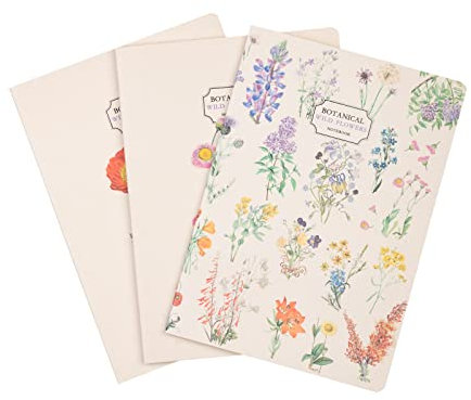 Grupo Erik Botanical Wild Flowers Pack of 3er Pack Notizbücher A5 - Notizbuch klein A5-1 Notizbuch Liniert 1 Notizbuch Dotted 1 Notizbuch Blanko - Notizblock A5