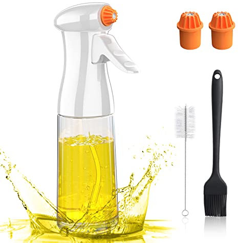 Simpeak Ölsprüher, Glas Sprühflasche für Speiseöl, Ölspray mit Ersatzdüsen/Bürsten, Olivenöl Spray, Öl Spray, Oil Sprayer für Kochen, BBQ, Grillen, Pasta, Salate, Backen (200ml)