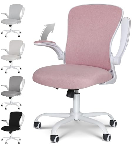 ELECWISH Home Office Chair, Ergonomic Desk Chairs, Computer Chairs, Pink | Office Chairs for Home with Flip-up Armrest Lumbar Support, Height Adjustable 360° Swivel Rocking Function