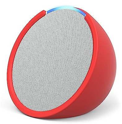 Echo Pop | Kompakter und smarter Bluetooth-Lautsprecher mit vollem Klang und Alexa | Weiß + „Made for Amazon“: Sleeve für Echo Pop (2023er Version), Rot