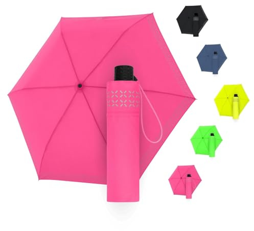 Doppler Regenschirm Safety Reflect I Regenschirm mit reflektierendem Rand & Handöffner I Mini Schirm mit passender Schirmtasche I Leichter Taschenschirm für Unterwegs