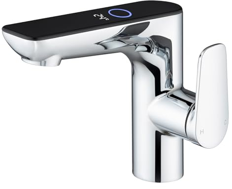 DETBOM Wasserhahn bad mit LED, Intelligente Wasserkraft Sel bsterzeugung Waschbecken Armaturen, Chrom Einhebelmischer Waschbecken, Silber