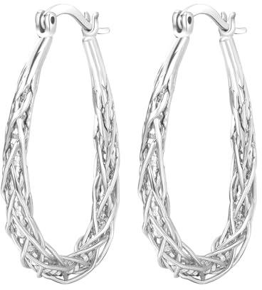 Senteria Sterling Silver Hoop Earrings for Women Silvers Oval Hoop Earrings Hypoallergenic Lightweight Thick Twist Silver Hoops
