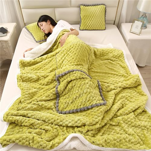 Hixingo Reisedecke mit Kissen 2 in 1, Multifunktionale Reise Decke und Kissen Set, Weiches Flugzeug Verwandlungskissen für Urlaub, Camping (40 x 40cm, Plüsch-Grün)