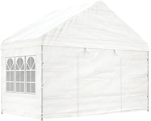 ARKEM Pavillon mit Dach Weiß 4,08x2,23x3,22 m Polyethylen Pavillon Wasserdicht Garten Pavillion