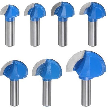 HARFINGTON Router Bit Core Box Set 1/2 Shank 1 1-1/8 1-1/4 1-3/8 1-1/2 1-5/8 2 Cutting Dia. Round Nose Router Bit 2 Flutes Carbide Cove Box Cutter for Woodworking Cutter Tool 7in1 Set