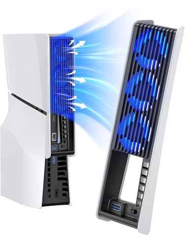 KIWIHOME Lüfter für PS5 Slim, 3 große Lüfter, Auto-Drehzahl, USB 3.0 | Für PS5 Slim Disc/Digital 2023 mit 1 Horizontaler Zierleiste. Nicht für PS5 2020 oder Pro 2024, Schwarz & Weiß