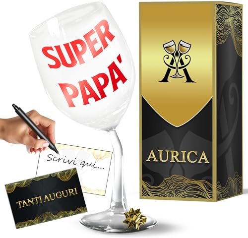 Aurìca Calice Vino Personalizzato Piegato “Super Papà” - Idea Regalo Festa del Papà E Compleanno Uomo - Calici Unici e Divertenti