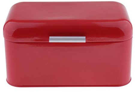 Boîte à pain vintage en fer rouge – Grande boîte à pain de comptoir pour le rangement de la cuisine – Support à pain rétro en métal avec couvercle pour pains et pâtisseries – Récipient hermétique –