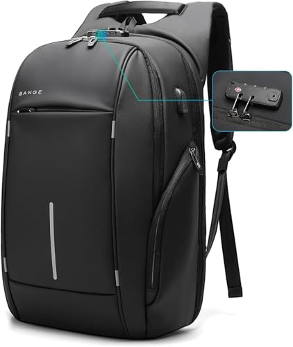 BANGE Business Laptop Rucksack mit Anti-Diebstahl Schnalle und Reißverschluss Tasche für Männer und Frauen (Schwarz aktualisieren)