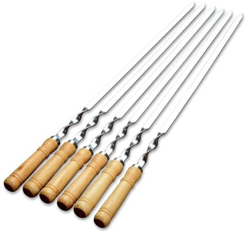 Bayli 6er Set Schaschlikspieß 60 cm mit Holzgriff ? Rostfreier Grillspieß für Gas- und Holzkohlegrills - Lange Fleischspieße für Grillpartys - BBQ Schampura ? Perfektes Grillzubehör