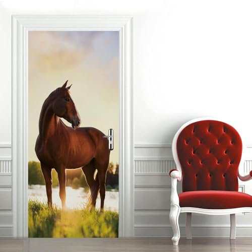 Türtapete 3D Türaufkleber Selbstklebend Türposter - Prärietier Pferd 85 X 210 Cm - Türfolie Poster Pvc Abnehmbar Wasserdichte Door Stickers - Kinderzimmer Wohnzimmer Küche Schlafzimmer Tür Fot 0