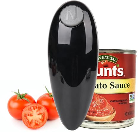 One Touch Electric Can Opener - Automatic Can Openers with Smooth Edge, Free Handheld Electric Can Opener for Kitchen, Seniors (Black)