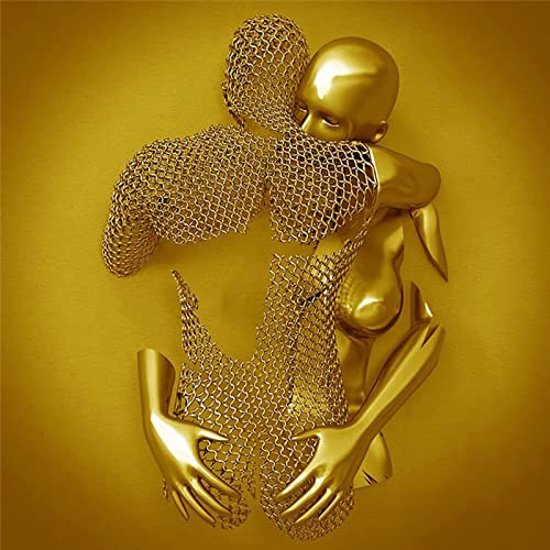 TPMCOS Wall Art Effect 3D Couple, Metal Wire Sculpture Figure Couple Painting, Abstract Canvas Wall Art, Modern Wall Decoration(E No Frame,70 * 70CM)